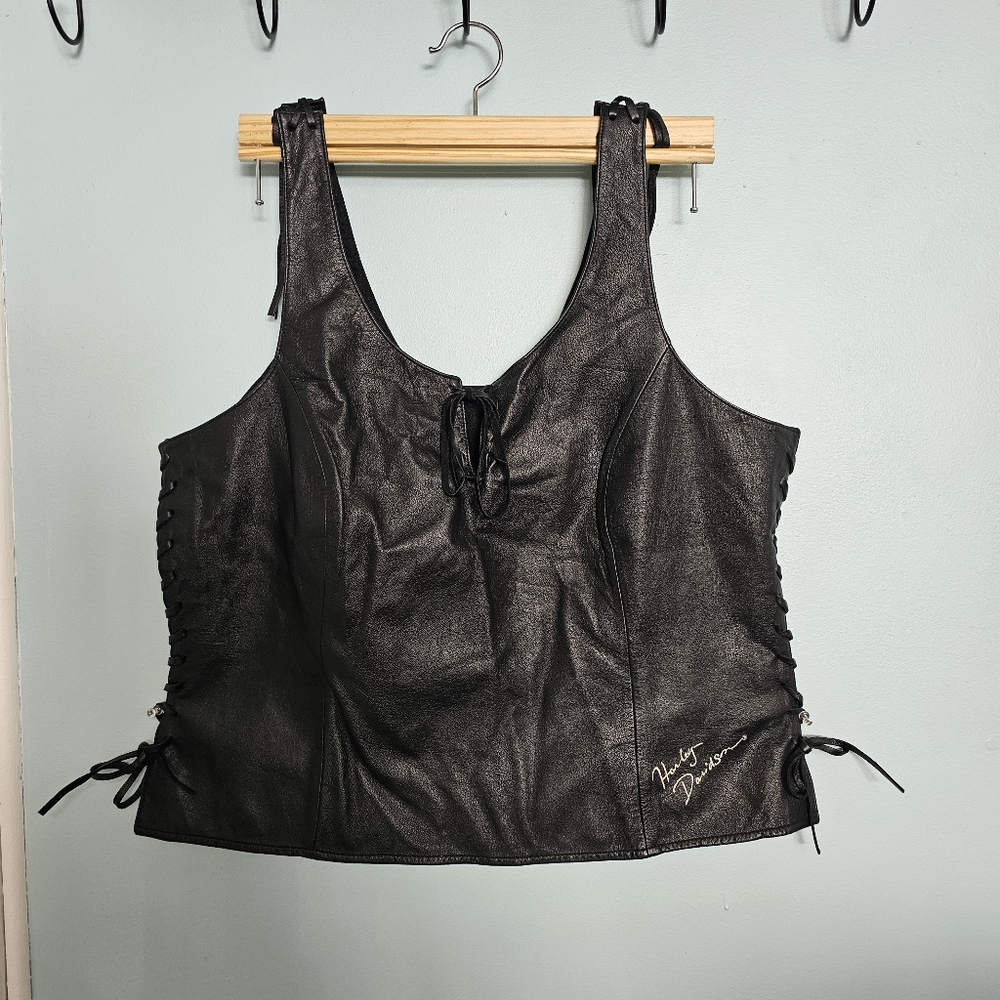 HARLEY DAVIDSON Vintage 2003 Genuine Leather Women's Riding Vest, black, size XL